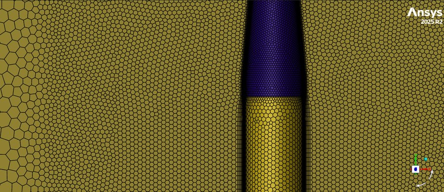 Mesh across the transition from the body tube to the nosecone.